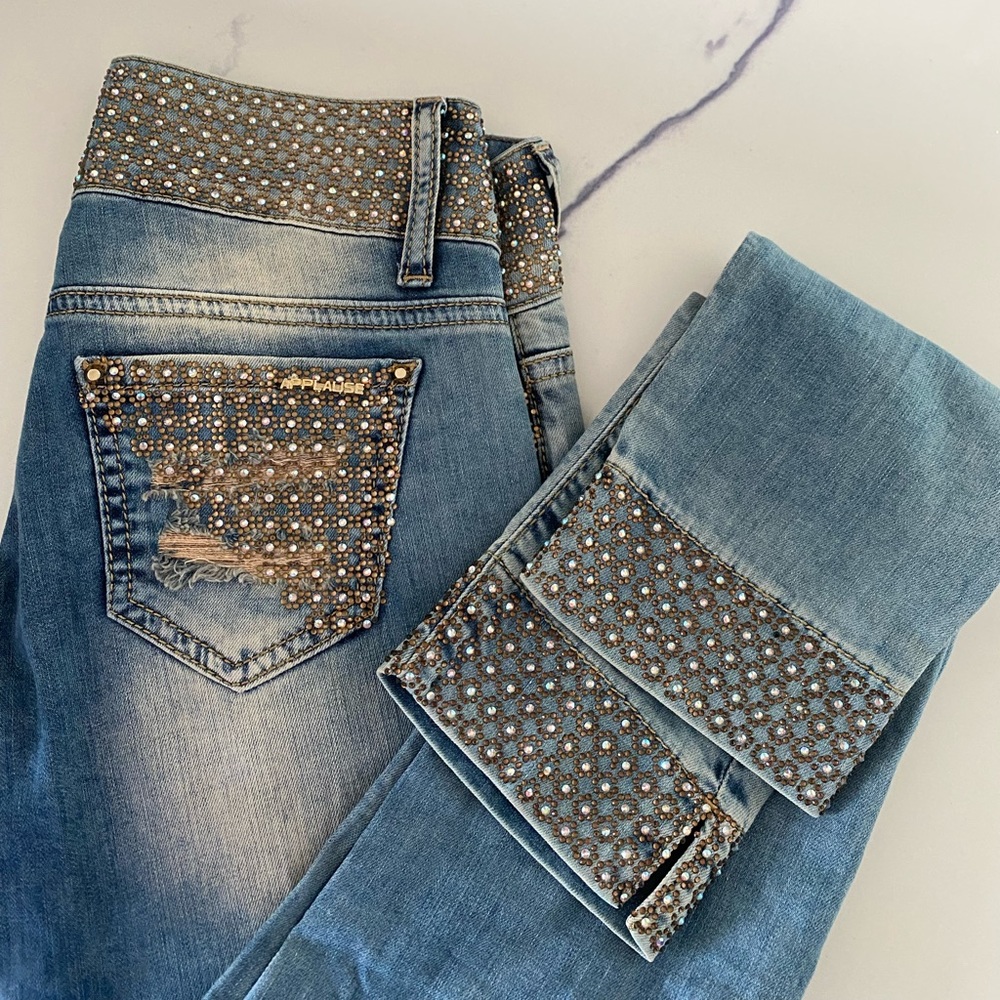 Luxury women trousers APPLOUSE jeans vintage with crystals